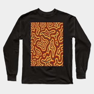 Red Orange Yellow Green Groovy Autumnal Liquid Marble Swirl Long Sleeve T-Shirt